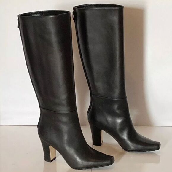 Manolo Blahnik Cantuna Square-toe Leather Boots size 37.5 - Picture 3 of 11